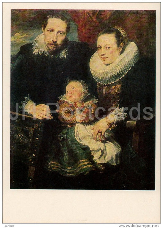 painting by Anthony van Dyck - Family Group - baby - Flemish art - 1984 - Russia USSR - unused - JH Postcards