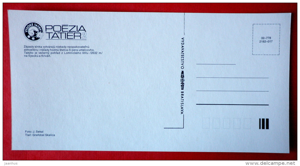 Lomnicke peak 2632 m - Tatra Mountains - Tatra Poetry - Czech Republic - Czechoslovakia - unused - JH Postcards