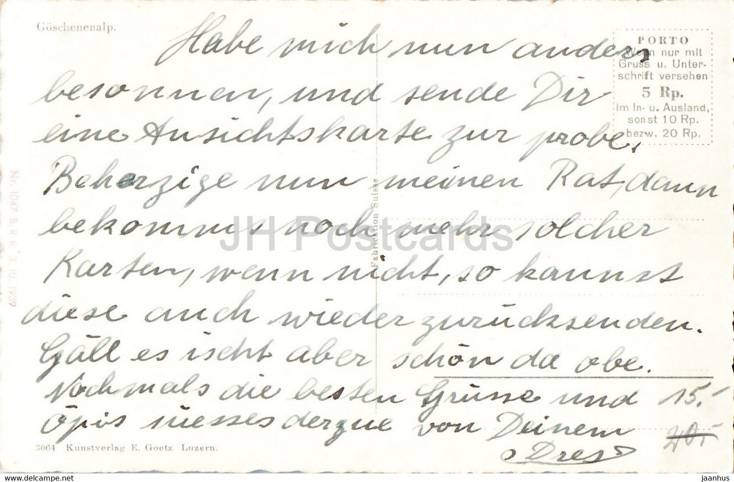 Goschenenalp - carte postale ancienne - Suisse - occasion