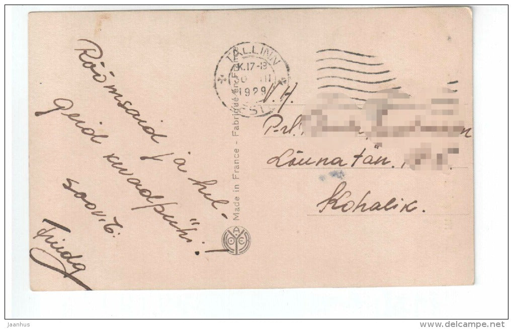 Easter Greeting Card - Man and Woman - Eggs - Noyer 1672- old - circulated in Estonia 1929 Tallinn - France - used - JH Postcards