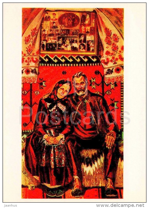 painting by M. Born - Golden Anniversary , 1970-71 - old man and woman - ukrainian art - unused - JH Postcards