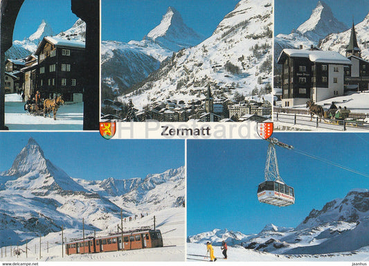 Zermatt 1616 m - Wallis - cable car - train - railway - multiview - 49901 - 1989 - Switzerland - used - JH Postcards