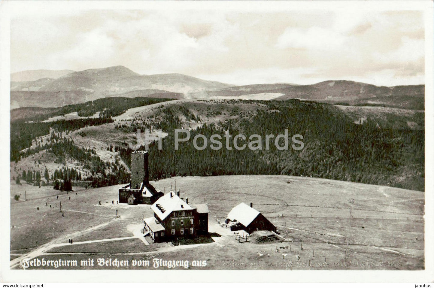 Feldbergturm mit Belchen vom Flugzeug aus - hotel - old postcard - Germany - unused - JH Postcards