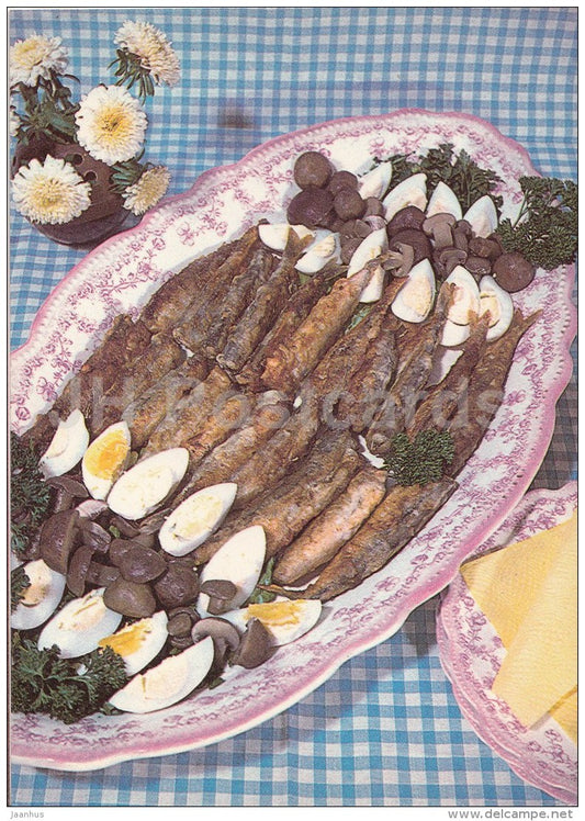 fried herrings - egg - Fish Dishes - food - recepies - 1986 - Estonia USSR - unused - JH Postcards