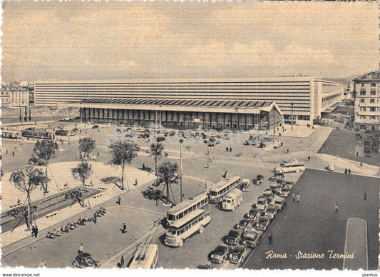 Roma - Rome - Stazione Termini - station - bus - car - Terminus Station square - 1954 - Italy - Italia - used - JH Postcards