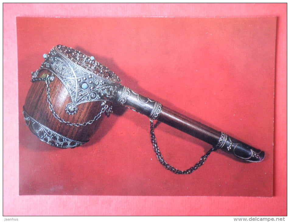 Kuala - vessel for wine , silver , by M. Kutateladze - Georgian Chasing - 1974 - USSR Georgia - unused - JH Postcards