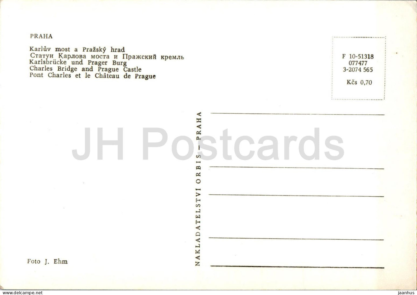 Praha - Prague - Karluv Most - Charles Bridge - Prague Castle - 10-51318 - Czech Republic - Czechoslovakia - unused