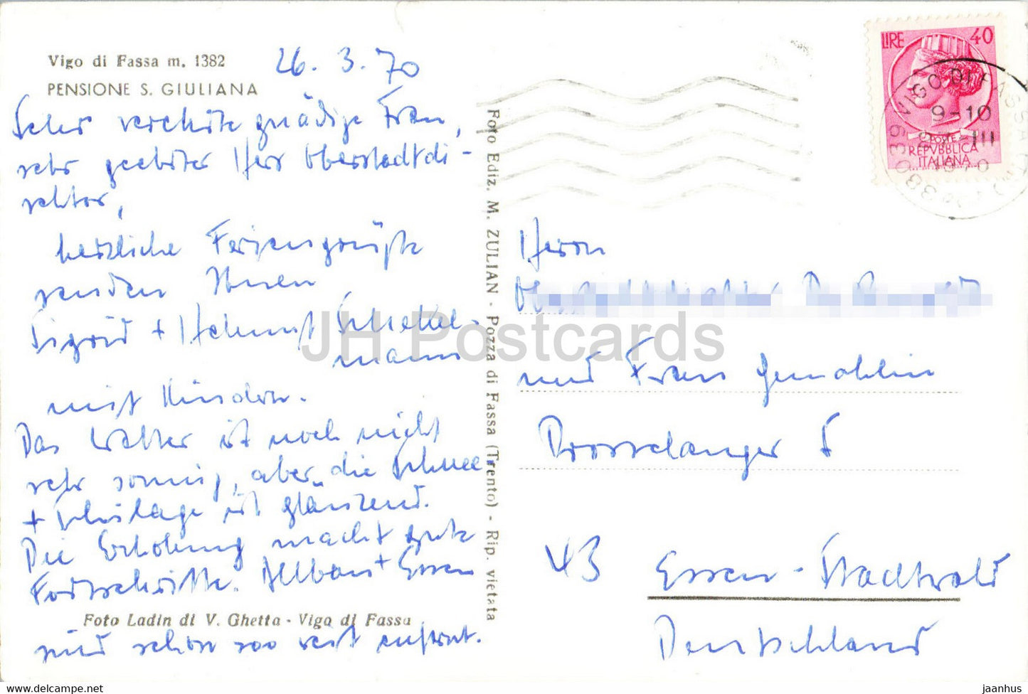 Vigo di Fassa – Pensione S Giuliana – 1970 – Italien – gebraucht