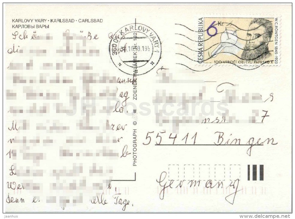 Spa - architecture - Karlovy Vary - Karlsbad - Czech - used 1998 - JH Postcards