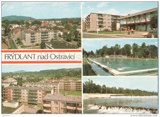 Frydlant nad Ostravici - swimming pool - town views - architecture - Czechoslovakia - Czech - used 1982 - JH Postcards