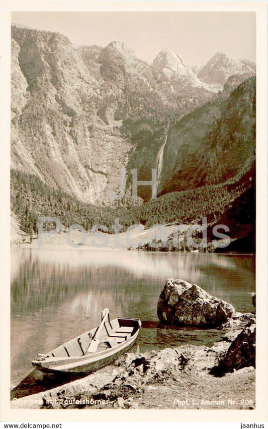Obersee mit Teufelshorner - boat - old postcard - Germany - unused - JH Postcards