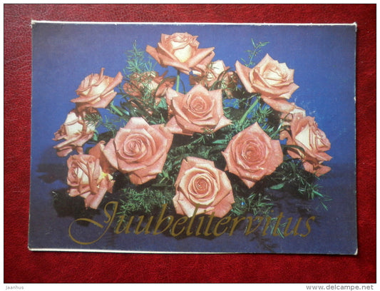 Birthday Greeting card - red roses - flowers - 1987 - Estonia USSR - used - JH Postcards
