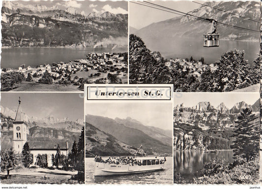 Unterterzen St. G. - church - boat - cable car - multiview - Switzerland - 1970 - used - JH Postcards