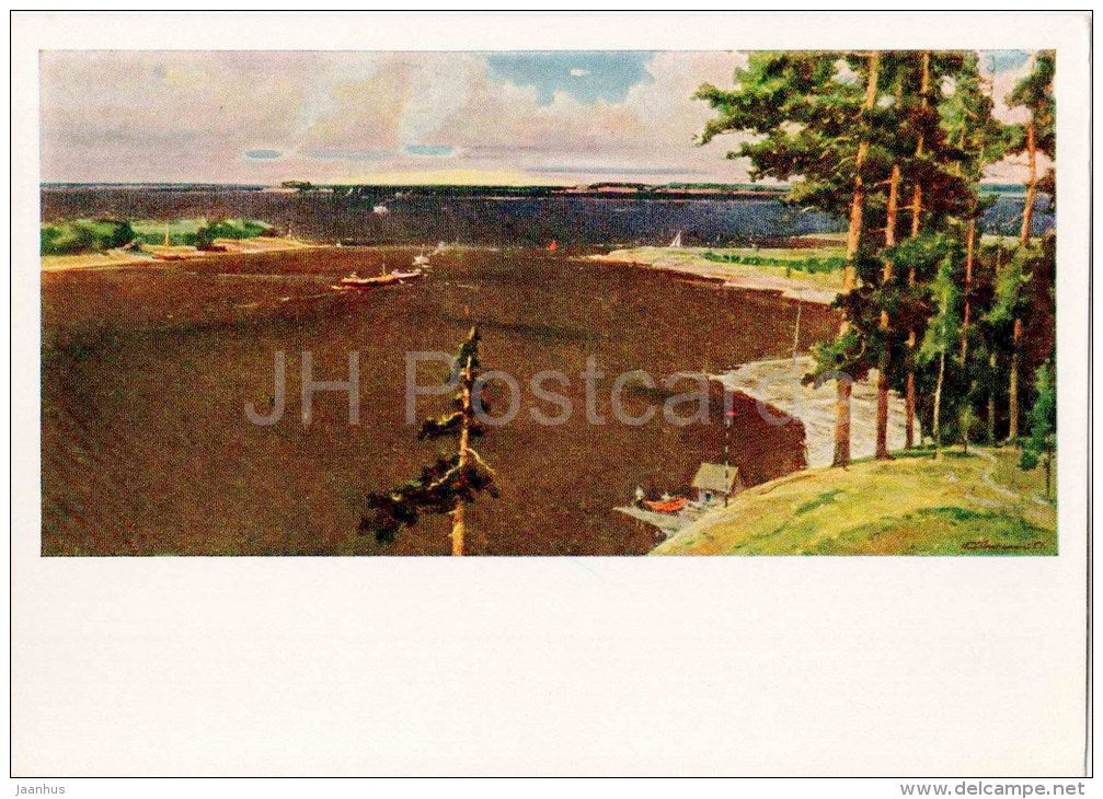 painting by G. Nissky - Rybinsk Sea , 1953-54 - russian art - unused - JH Postcards