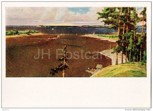 painting by G. Nissky - Rybinsk Sea , 1953-54 - russian art - unused - JH Postcards
