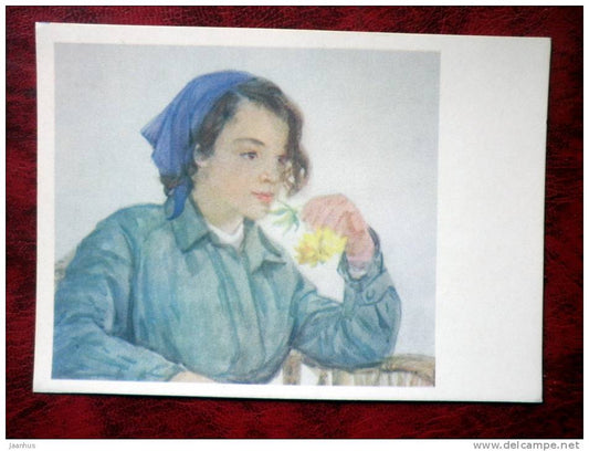 Painting by N.N. Zhukov - Poetry - art - woman - card printed in 1960 - Russia - USSR - unused - JH Postcards