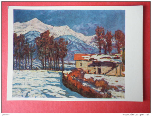 painting by Petras Kalpokas - Landscape in Switzerland . 1915 - house - lithuanian art - unused - JH Postcards