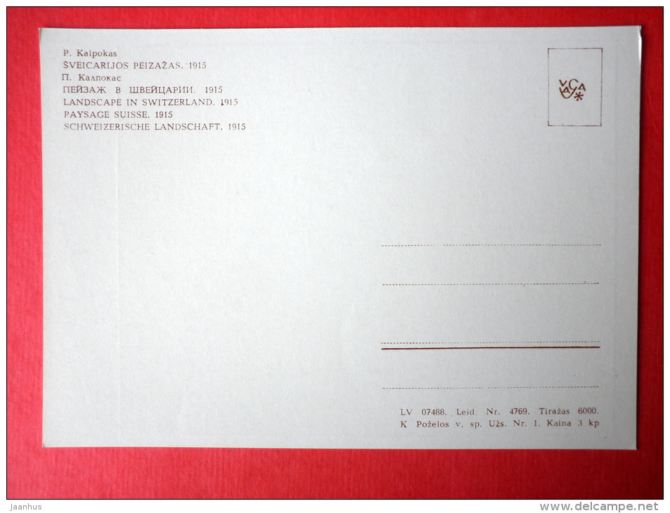 painting by Petras Kalpokas - Landscape in Switzerland . 1915 - house - lithuanian art - unused - JH Postcards