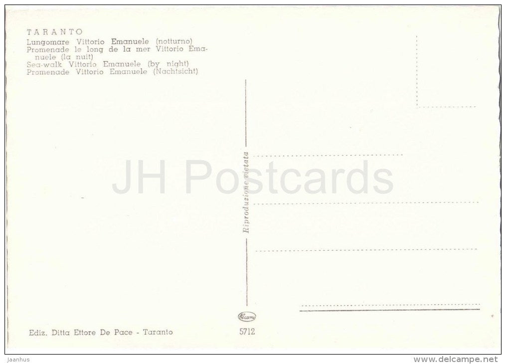 Lungomare Vittorio Emanuele , notturno - Sea-Walk Vittorio Emanuele - Taranto - Puglia - 5712 - Italia - Italy - unused - JH Postcards