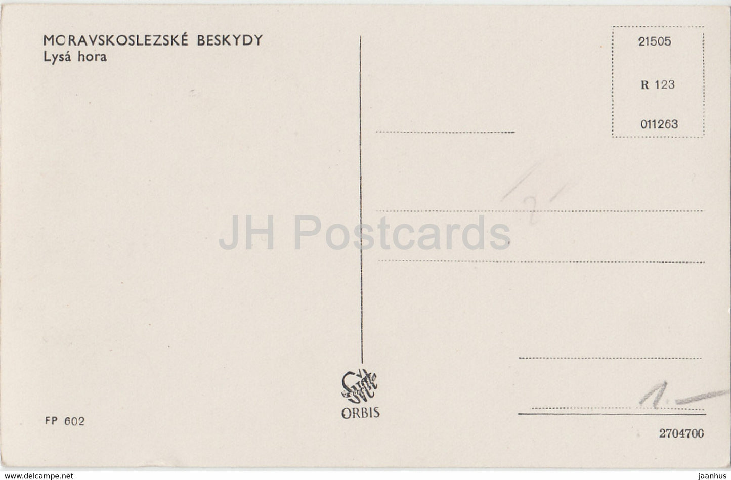 Moravskoslezske Beskydy - Lysa Hora - carte postale ancienne - Tchécoslovaquie - République tchèque - inutilisée