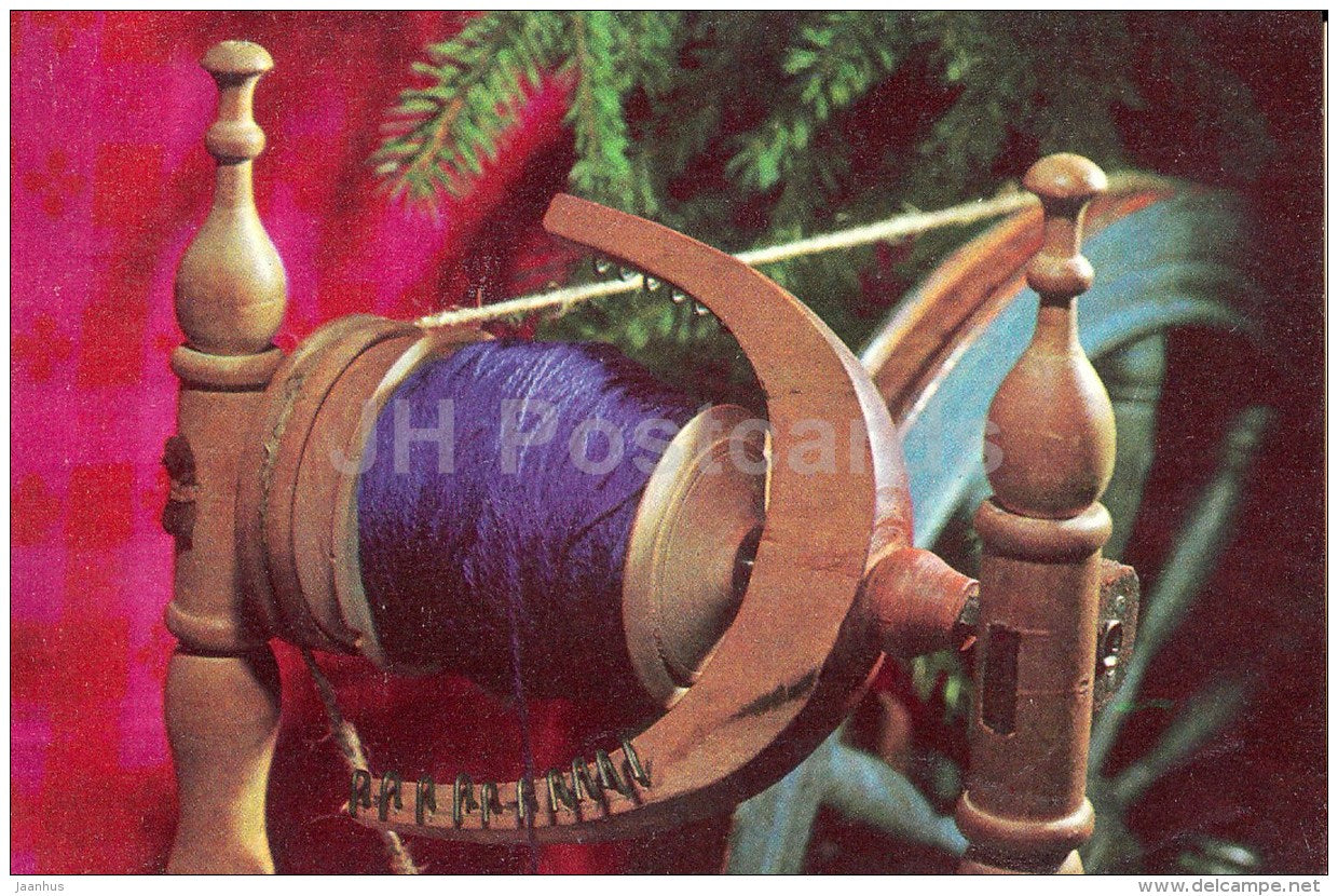New Year Greeting card - 1 - spinning wheel - 1972 - Estonia USSR - used - JH Postcards