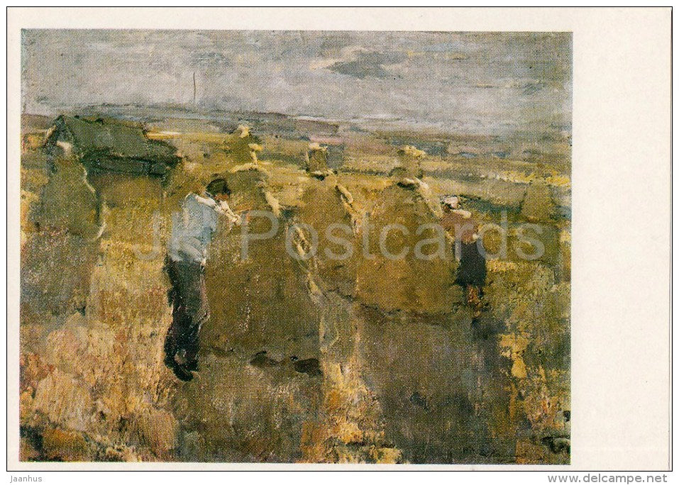 painting by E. Kalnins - Landscape with stacks , 1935 - Latvian art - 1986 - Russia USSR - unused - JH Postcards
