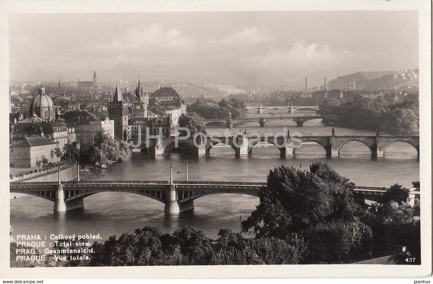 Praha - Prague - Celkovy pohled - Total view - bridge - 437 - old postcard - Czech Republic - used - JH Postcards
