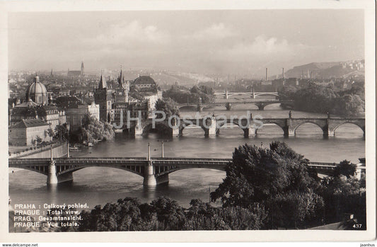 Praha - Prague - Celkovy pohled - Total view - bridge - 437 - old postcard - Czech Republic - used - JH Postcards