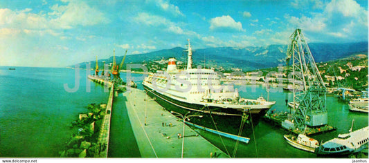Yalta harbour - ship Shota Rustaveli - crane - South Coast of Crimea - 1978 - Ukraine USSR - unused - JH Postcards