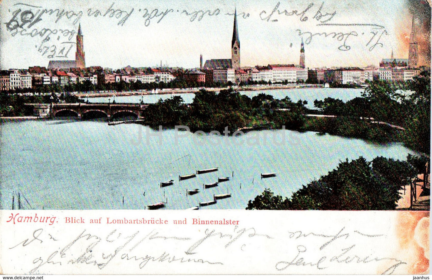 Hamburg - Blick auf Lombartsbrucke und Binnenalster - bridge - old postcard - 1905 - Germany - used - JH Postcards