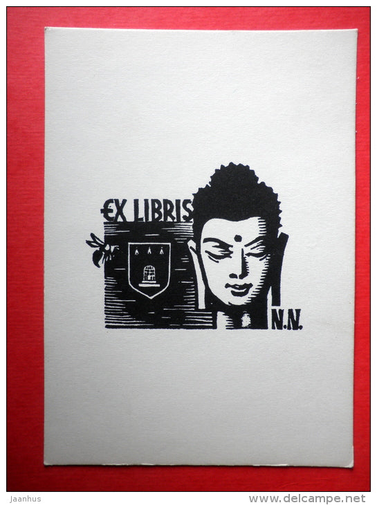 Ex Libris - N. Nikiforova - illustration by Y. Manukhin - Buddha - 1966 - Russia USSR - unused - JH Postcards