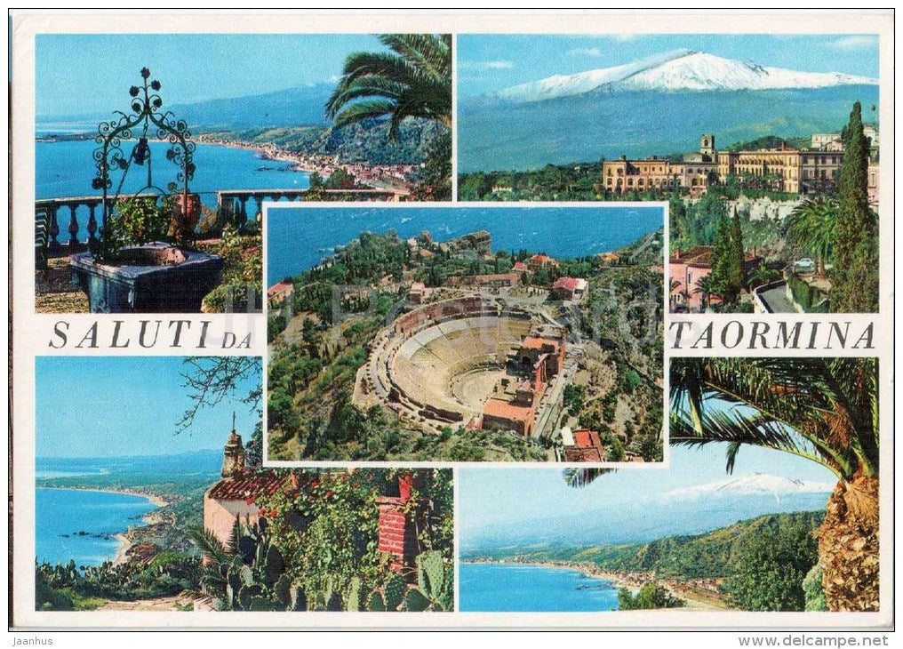 Saluti da Taormina - Taormina - Sicilia - 52/B - Italia - Italy - sent from Italy to England 1987 - JH Postcards