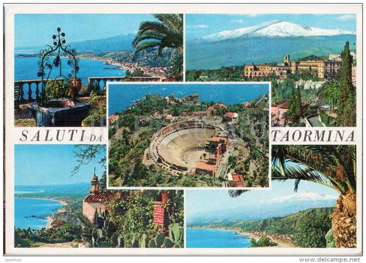 Saluti da Taormina - Taormina - Sicilia - 52/B - Italia - Italy - sent from Italy to England 1987 - JH Postcards