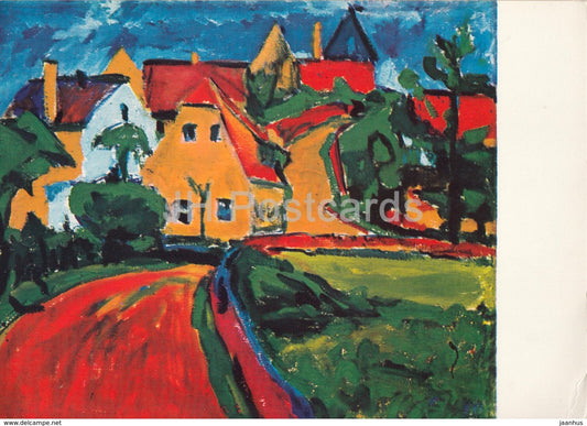 painting by Erich Heckel - Sachsisches Dorf - Village in Saxony - German art - 1961 - Germany - unused - JH Postcards