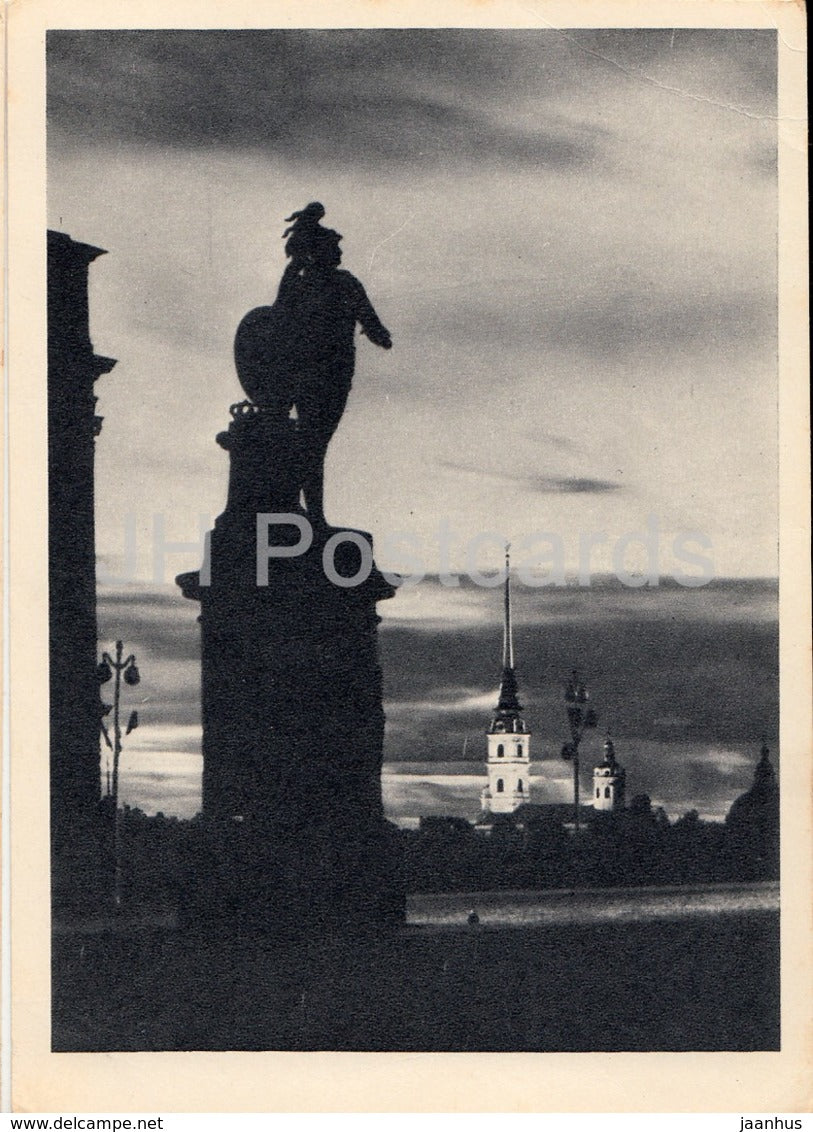 Leningrad - St. Petersburg - monument to Suvorov at night - 1963 - Russia USSR - unused - JH Postcards