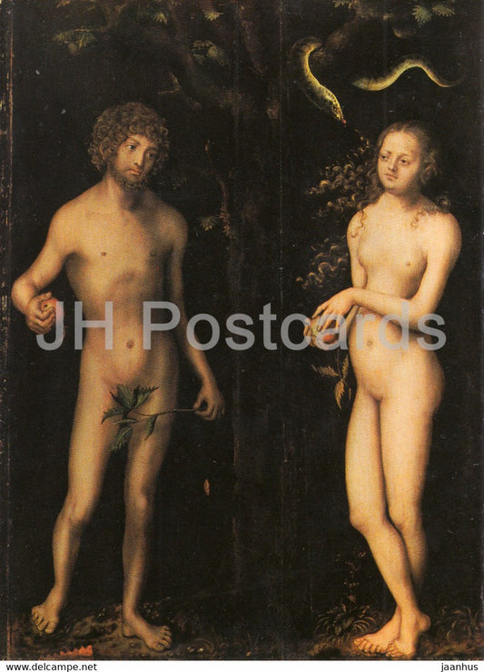painting by Lucas Cranach the Elder - Adam und Eva - Adam and Eve - nude - naked - 720 - German art - Germany - unused - JH Postcards