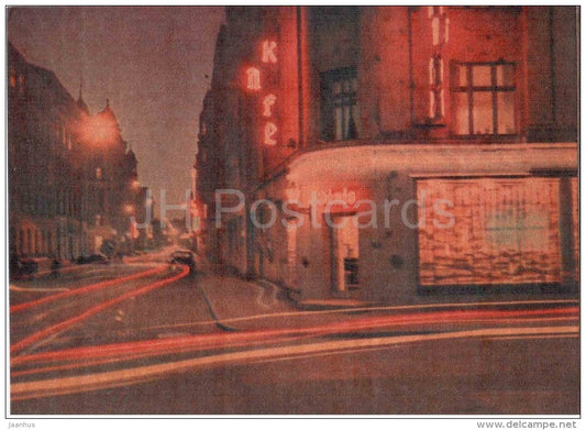 Dzirnavu street - Riga by Night - old postcard - Latvia USSR - unused - JH Postcards