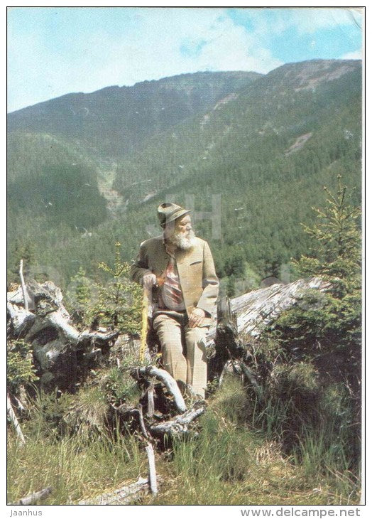 Greetings from Krakonos - old man - mountains - Czechoslovakia - Czech - used 1984 - JH Postcards