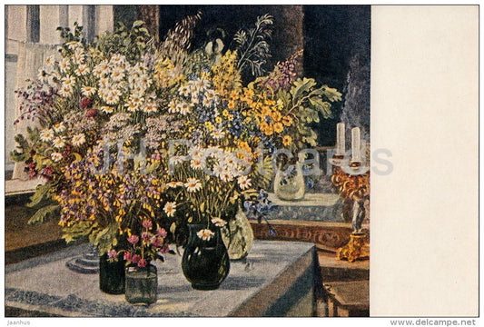 painting by S. Gerasimov - Field Flowers - vase - Russian art - 1953 - Russia USSR - unused - JH Postcards