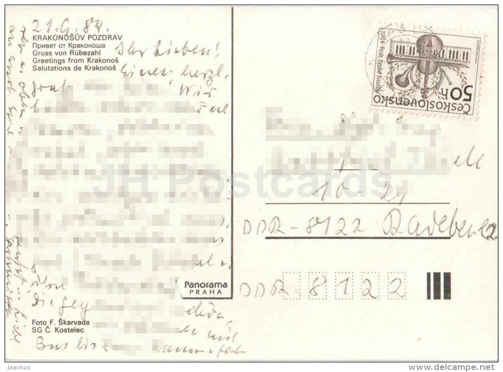 Greetings from Krakonos - old man - mountains - Czechoslovakia - Czech - used 1984 - JH Postcards