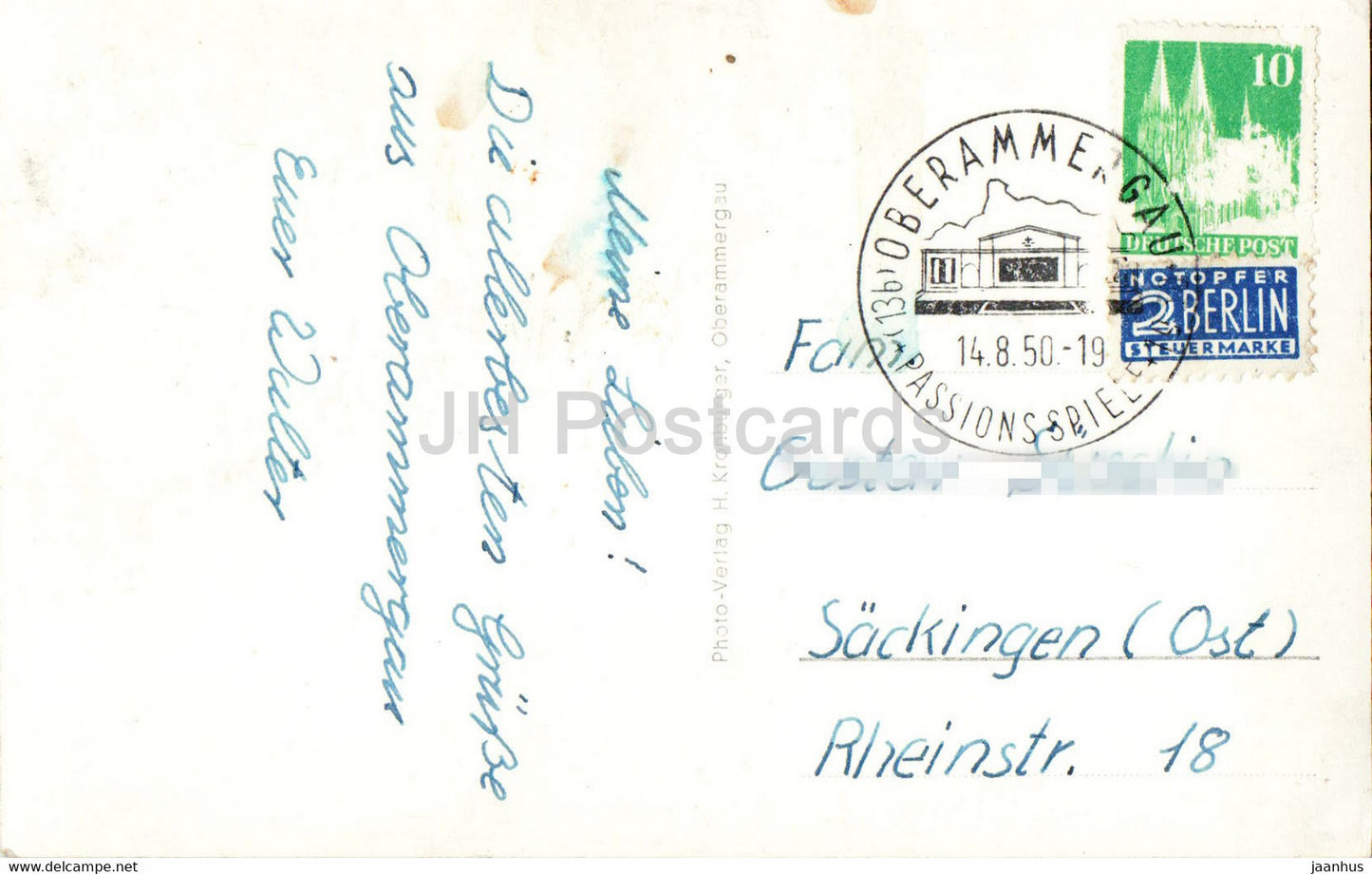 Oberammergau - Passionstheater m Kofel u Noth - theatre - old postcard - 1950 - Germany - used