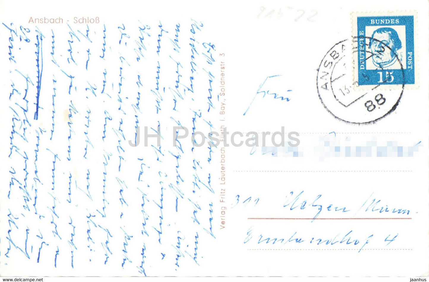 Ansbach - Schloss - castle - old postcard - Germany - used