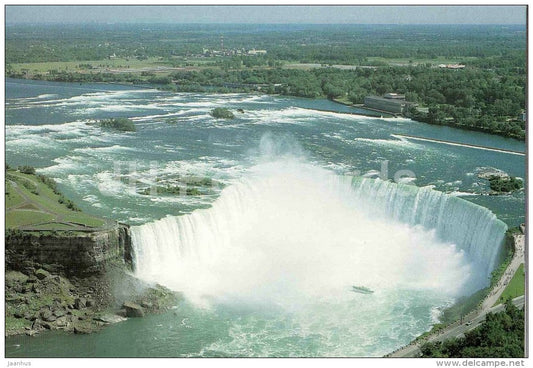 water rushes over the brink of Horseshoe Falls - waterfall - Niagara Falls - Canada - unused - JH Postcards