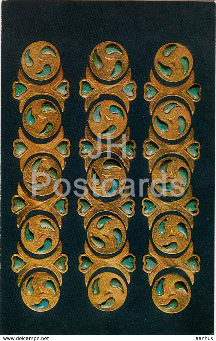 Ornamental Plates , gold The National Museum of Afghanistan - archaeology - Bactrian Gold - 1984 - USSR Russia - used - JH Postcards