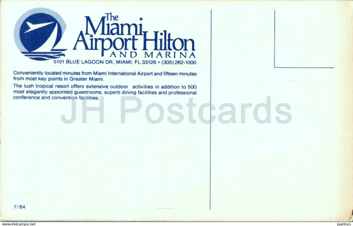 The Miami Airport Hilton and Marina - 7/84 - USA - unused