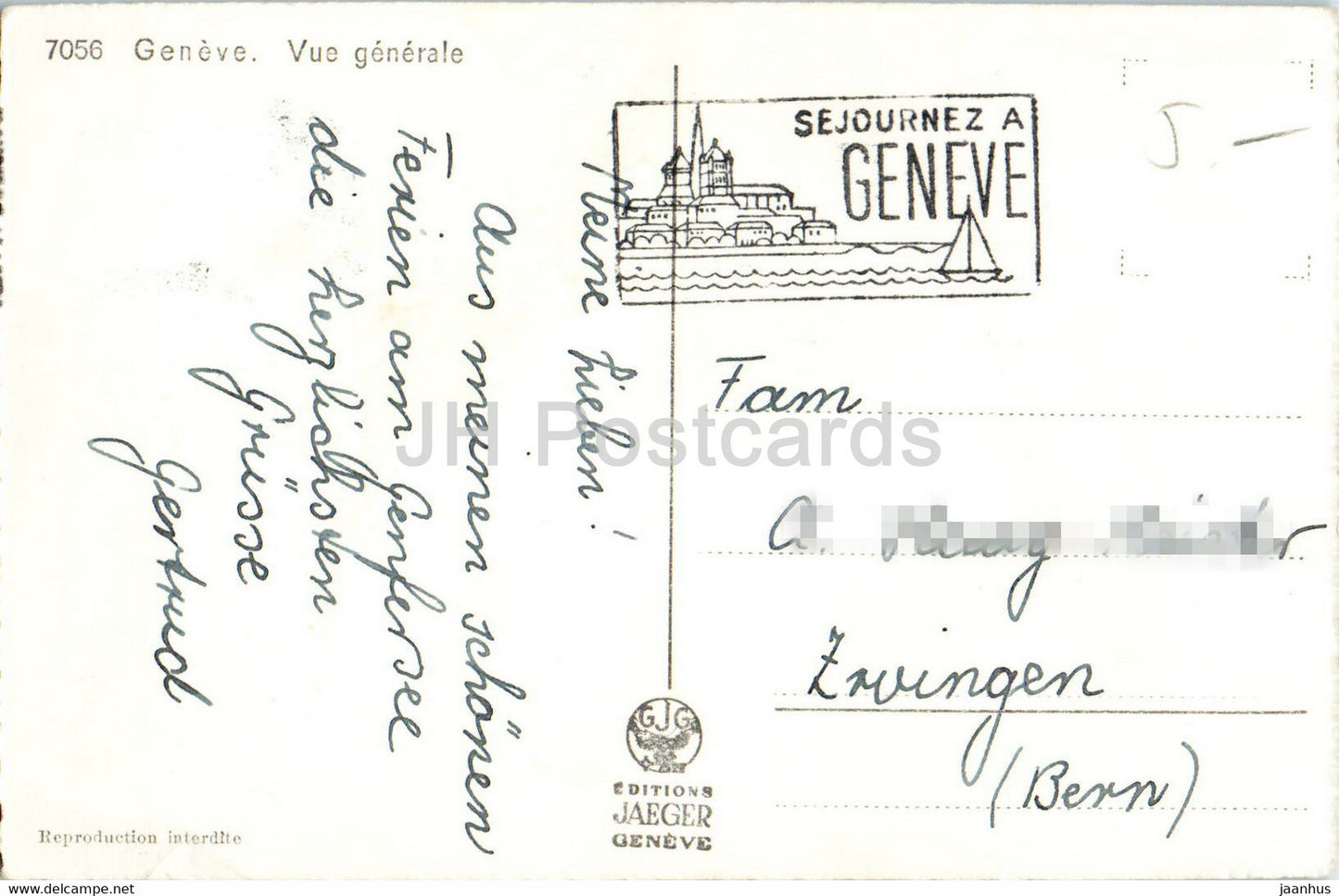 Genève - Geneve - Vue Générale - navire - 1 - 7056 - carte postale ancienne - Suisse - utilisé