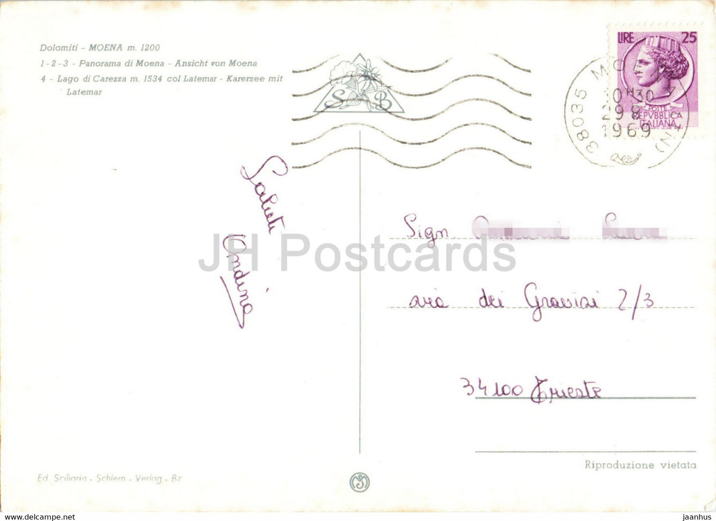 Saluti da Moena - Dolomiti - Lago di Carezza - col Latemar - animals - deer - 1969 - Italy - used