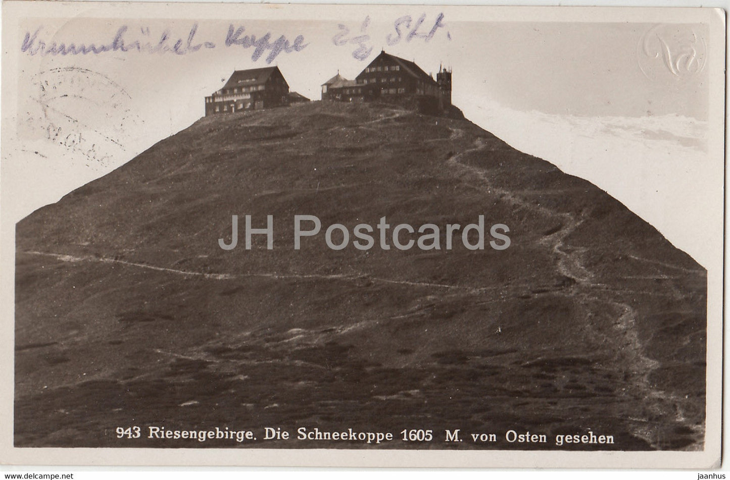 Riesengebirge - Die Schneekoppe - 1605 m  von Osten Gesehen - old postcard - 1930 - Poland - used - JH Postcards
