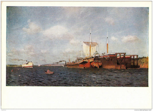 painting by I. Levitan - The Fresh Wind . Volga river , 1889 - sailing boat - Russian Art - 1976 - Russia USSR - unused - JH Postcards