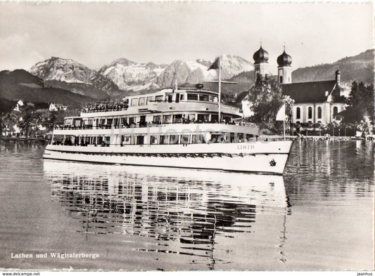 Lachen und Wagitalerberge - passenger ship Linth - 1958 - Switzerland - used - JH Postcards